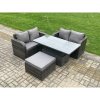 Fimous Outdoor Rattan Furniture Garden Dining Set Height Adjustable Rising lifting Table Love Sofa Set With Big Footstool Dark Grey Mixed