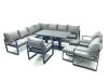 Fimous 12 Seater Outdoor Aluminum Garden Furniture Set Corner Sofa 3 Chair 2 Small Footstool Adjustable Rising Lifting Dining Table Sets Dark Grey