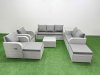 Fimous PE Rattan Garden Furniture Set Adjustable Chair Sofa Double Love Seat 2 Seater Sofa Lounge Set Square Coffee Table 2 Big Footstool Side Table Light Grey