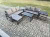 Fimous Aluminium 6 Pieces Outdoor Garden Furniture Lounge Sofa Set with Oblong Coffee Table Big Footstool 2 Side Tables Dark Grey