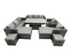Fimous Rattan Dining Table Sofa Set with 2 Armchair 4 Stools Outdoor 12 Seat Garden Furniture Set Dark Grey Mixed