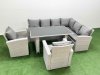Fimous Outdoor Garden Furniture Sets 8 Seater Wicker Rattan Corner Sofa Sets with Rectangular Dining Table Lounge Sofa 2 Armchair Light Grey