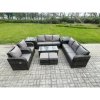 Fimous Wicker PE Rattan Sofa Set 10 Seater Outdoor Patio Garden Furniture Set with 2 Reclining Chairs Coffee Table 2 Side Tables 2 Small Footstools Dark Grey Mixed