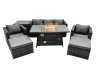 Fimous Rattan Garden Furniture Firepit Dining Set 7 Seater Lounge Sofa Table Set with Side table 2 big Footstool