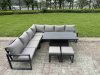 Fimous 6 Piece L-shaped Garden Furniture Set 7-Seater Aluminium Outdoor Dining Set with Adjustable Rising Lifting Dining Table Dark Grey