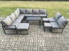 Fimous Aluminium 12 Seater Patio Outdoor Garden Furniture Lounge Corner Sofa Set with Oblong Coffee Table with 3 Footstools Dark Grey