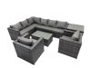 Fimous Outdoor Rattan Rectangular Coffee Table Corner Sofa Sets Garden Furniture Set with Chair Side Table Dark Grey Mixed
