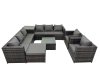 Fimous 9 Seater Garden Outdoor Rattan Furniture Set Patio Corner Sofa Coffee Table with 2 Chiar Side Table Big Stool Dark Grey