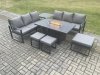 Fimous Aluminium Outdoor Lounge Sofa Garden Furniture Sets Gas Fire Pit Dining Table Set with 3 Footstools Side Table Dark Grey