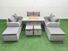 Fimous PE Rattan Lounge Sofa Set 10 Seater Outdoor Garden Furniture Set with Gas Firepit Table Love Sofa 2 Big Footstools Light Grey