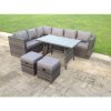 Dark Mixed Grey Rattan Garden Outdoor Corner Sofa Set Rectangular Dining Table Small Footstools 8 Seater