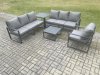 Fimous Aluminium 7 Seater Outdoor Garden Furniture Lounge Sofa Set with Square Coffee Table Chair Side Table Dark Grey