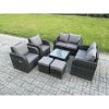Fimous Garden Furniture Set Rattan Outdoor Lounge Sofa Chair With Tempered Glass Table 2 Small Footstools Dark Grey Mixed