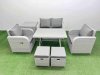Fimous Light Grey PE Wicker Rattan Garden Furniture Set Sofa Set Reclining Chair Love Sofa Rectangular Dining Table 2 Small Stools Side Table