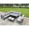 Fimous 8 Pieces Aluminium Garden Furniture Set with Cushions, Patio Furniture Set with Adjustable Rising Lifting Dining Table Dark Grey