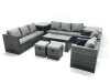 Fimous Rattan Garden Furniture Sofa Set with Coffee table Armchair 2 Side Tables 2 Small Footstools Dark Grey Mixed