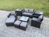 Fimous Rattan Wicker Garden Furniture Patio Conservatory Sofa Set with Square Coffee Table Armchair 2 Seater Sofa 3 Footstools 2 Side Tables