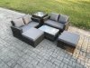 Fimous Outdoor Rattan Garden Furniture Set 6 Seater Patio Lounge Sofa Set with Side Table Coffee Table 2 Big Footstool Dark Grey Mixed