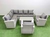 Fimous Rattan Garden Furniture Set Outdoor 8 Seater Corner Sofa Sets with Oblong Coffee Table Chair Light Grey Mixed