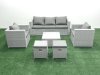 Fimous 7 Seater Rattan Garden Furniture Set with 3 Seater Sofa 2 Chair Square Coffee Table 2 Small Footstools Light Grey Mixed