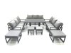 Fimous 13 Seater Garden Sofa Set Aluminium Furniture Rising Dining Tabe Set with 4 Footstools Dark Grey