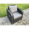 Fimous 8 Seater Dark Grey PE Wicker Rattan Garden Furniture Set Reclining Chair 2 Seater Love Sofa Set Outdoor Rectangular Dining Table 2 Stools