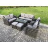Fimous 9 Seater Dark Grey PE Wicker Rattan Garden Furniture Set Reclining Chair Love Seat 3 Seater Sofa Set Outdoor Rectangular Coffee Table Stools