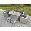 Fimous Light Grey Rattan Garden Furniture Set Gas Fire Pit Dining Table Set Heater Burner Chairs With 2 PC Stools