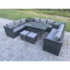 Fimous Outdoor PE Wicker Garden Furniture Rattan Lounge Sofa Set Patio Rectangular Dining Table with 2 Small Footstool 2 Side Table 11 Seater Dark Grey Mixed