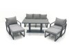 Fimous Outdoor Aluminium Garden Furniture Set with Adjustable Rising Lifting Dining Table 3 Seater Sofa 2 Chair 2 Big Footstools Dark Grey