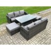 Fimous Outdoor Rattan Garden Furniture Sets Height Adjustable Rising lifting Dining Table Sofa Set with 2 Big Footstool 8 Seater Dark Grey Mixed