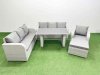 Fimous Rattan Garden Furniture Dining Set 8-seater Patio Rectangular Table Sofa Set with Big Stool Light Grey