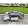 Fimous Aluminium Garden Furniture Sets 8 Seater Outdoor Sofa Set with Adjustable Rising Lifting Dining Table 2 Chairs 3 Footstools Side Table