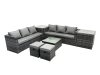 Fimous Outdoor Rattan Garden Furniture Set 8 Seater Patio Lounge Sofa Set with Square Coffee Table 2 Side Table 2 Small Footstools Dark Grey Mixed