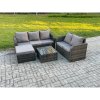 Fimous PE Rattan Garden Furniture Sets 6 Seater Outdoor Lounge Sofa Set Square Coffee Table Big Footstool
