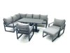 Fimous Aluminum Outdoor Garden Furniture Set Corner Sofa Big Footstool 2 Chairs Adjustable Rising Lifting Dining Table Sets Dark Grey