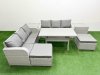 Fimous Outdoor Garden Furniture Sets 8 Seater Wicker Rattan Furniture Sofa Sets with Rectangular Dining Table high Back Lounge Sofa 2 Big Footstool 2 Side Table Light Grey
