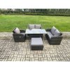 Fimous Lounge Rattan Sofa Set Outdoor Garden Furniture Oblong Rectangular Dining Table With Chairs Big Footstool Dark Grey Mixed