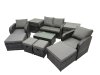 Fimous Outdoor Love Sofa Reclining Chair Coffee Table Set Garden Rattan Furniture Set 8 Seater with 4 Stools 2 Side Tables Dark Grey
