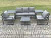Fimous Aluminium Outdoor Garden Furniture Set Lounge Sofa 2 PC Chairs Square Coffee Table Sets with 2 Side Tables Dark Grey