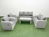 Fimous PE Rattan Garden Furniture Set Adjustable Chair Sofa Double Love Seat 2 Seater Sofa Lounge Set Rectangular Coffee Table Light Grey
