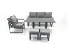 Fimous Outdoor Aluminium Garden Furniture Set with Adjustable Rising Lifting Dining Table 3 Seater Sofa Chair 2 Small Footstools Dark Grey