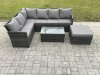Fimous 7 Seater Rattan Lounge Corner Sofa Set Wicker PE Outdoor Garden Furniture Set with Coffee Table Big Footstool Dark Grey Mixed