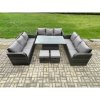 Fimous Patio Garden Dining Set Outdoor Rattan Furniture Lounge Sofa Height Adjustable Rising lifting Table With 2 Small Footstools Dark Grey Mixed