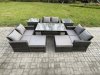 Fimous Wicker PE Rattan Garden Furniture Sets Outdoor Lounge Sofa Set with Oblong Dining Table Double Seat Sofa 2 Big Footstool 2 Side Tables Dark Grey Mixed