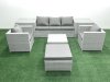 Fimous 6 Seater Rattan Garden Furniture Set with 3 Seater Sofa 2 Chair Square Coffee Table Big Footstool 2 Side Tables Light Grey Mixed