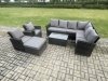 Fimous 9 Seater High Back Outdoor Garden Furniture Set Rattan Corner Sofa Set With Rectangular Coffee Table Big Footstool 2 Armchairs Dark Grey Mixed