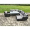 Fimous 8 Seater Rattan Garden Furniture Set Oblong Rectangular Dining Table and Chairs Set with 3 Seater Sofa Big Footstool Side Tables Dark Grey Mixed