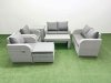 Fimous 7 Seater Outdoor Reclining Chair Love Sofa Set Rattan Garden Furniture Set with Oblong Coffee Table Footstool Side Table Light Grey
