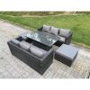 Fimous 8 Seater Wicker PE Rattan Sofa Garden Furniture Set Outdoor Adjustable Rising Lifting Dining Table Set with 2 Big Footstools Dark Grey Mixed